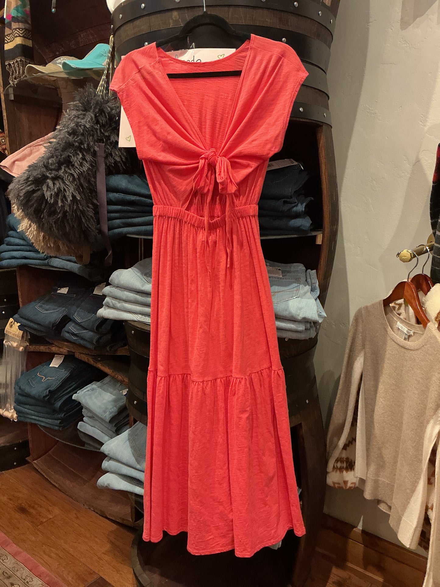 Short Sleeve Cotton Maxi Dress - Watermelon