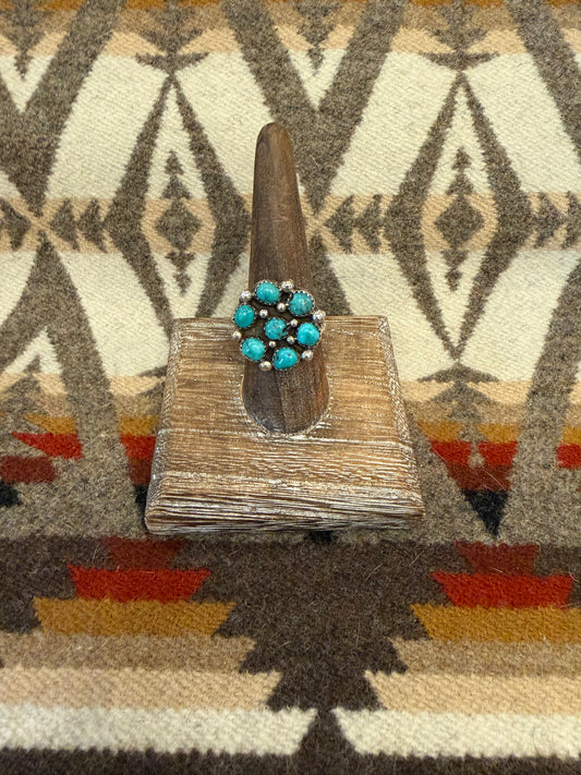 Vintage Zuni Flowered Turquoise Ring