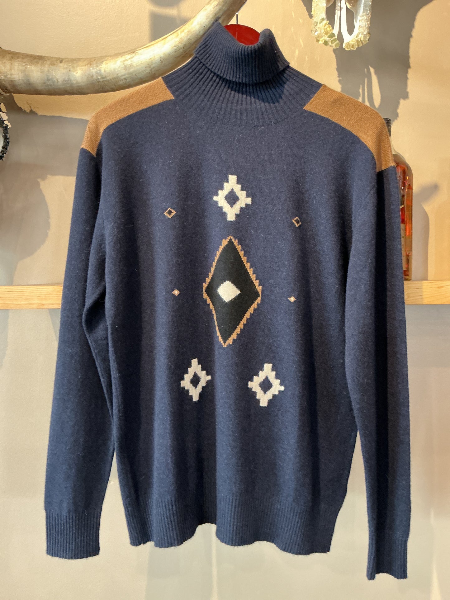 Dark Blue Aztec Mens Cashmere Sweater