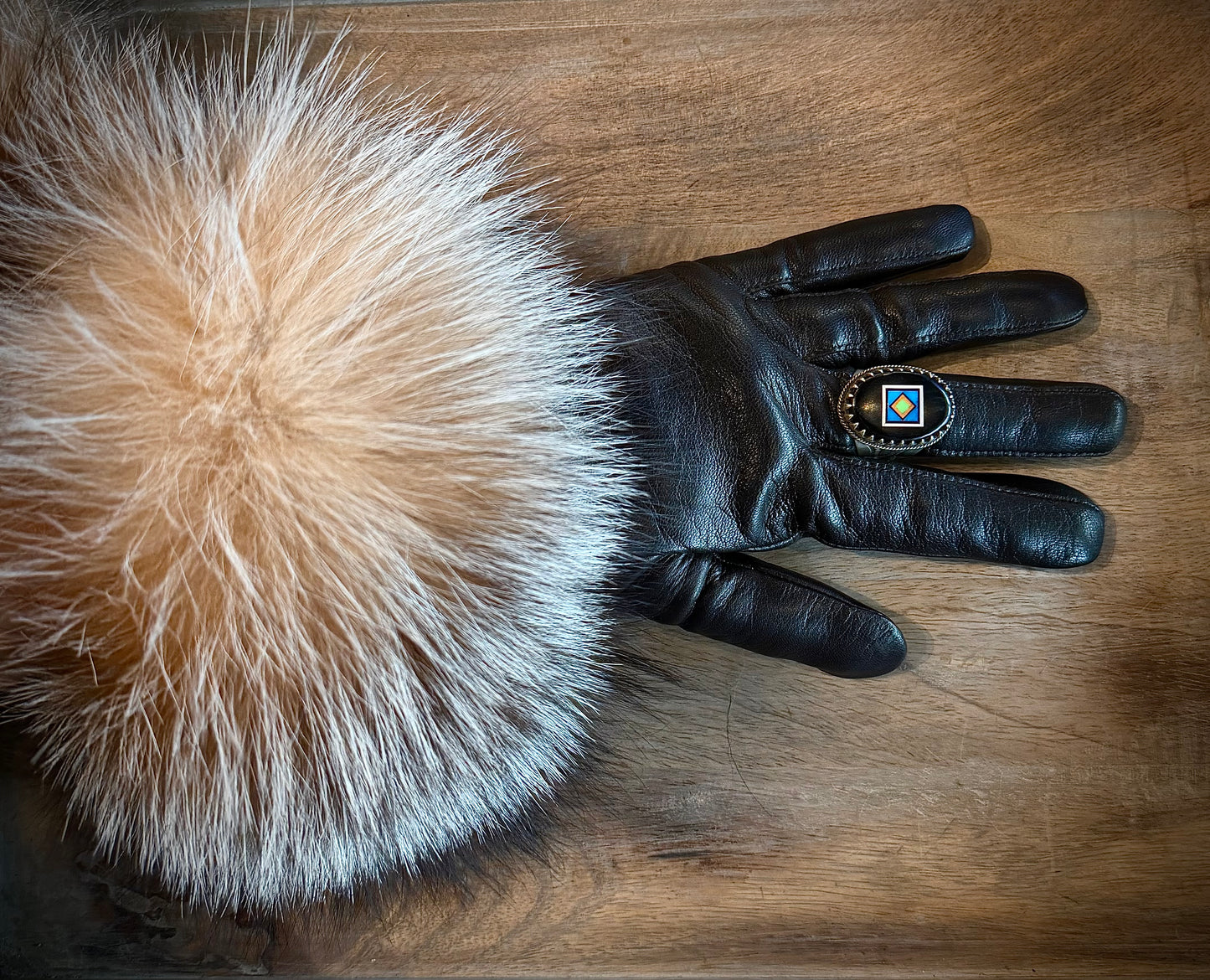 Leather/Fox Gloves - Crystal