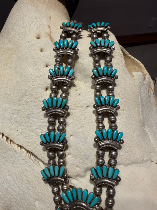 Vintage Navajo Turquoise Squash Blossom Necklace