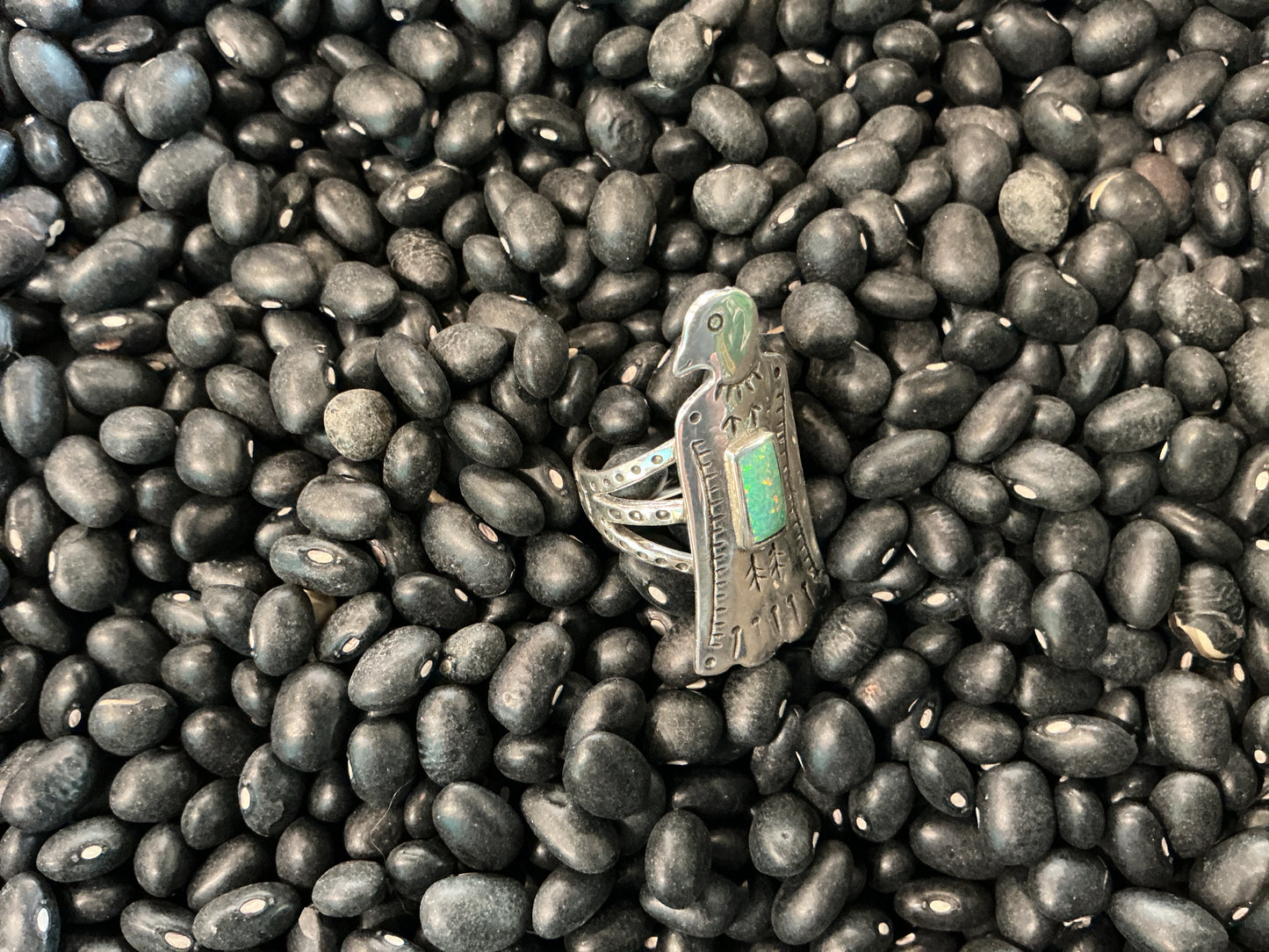 Falcon Shield Ring - Green Opal