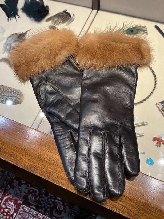 Leather/Mink Gloves - Whiskey