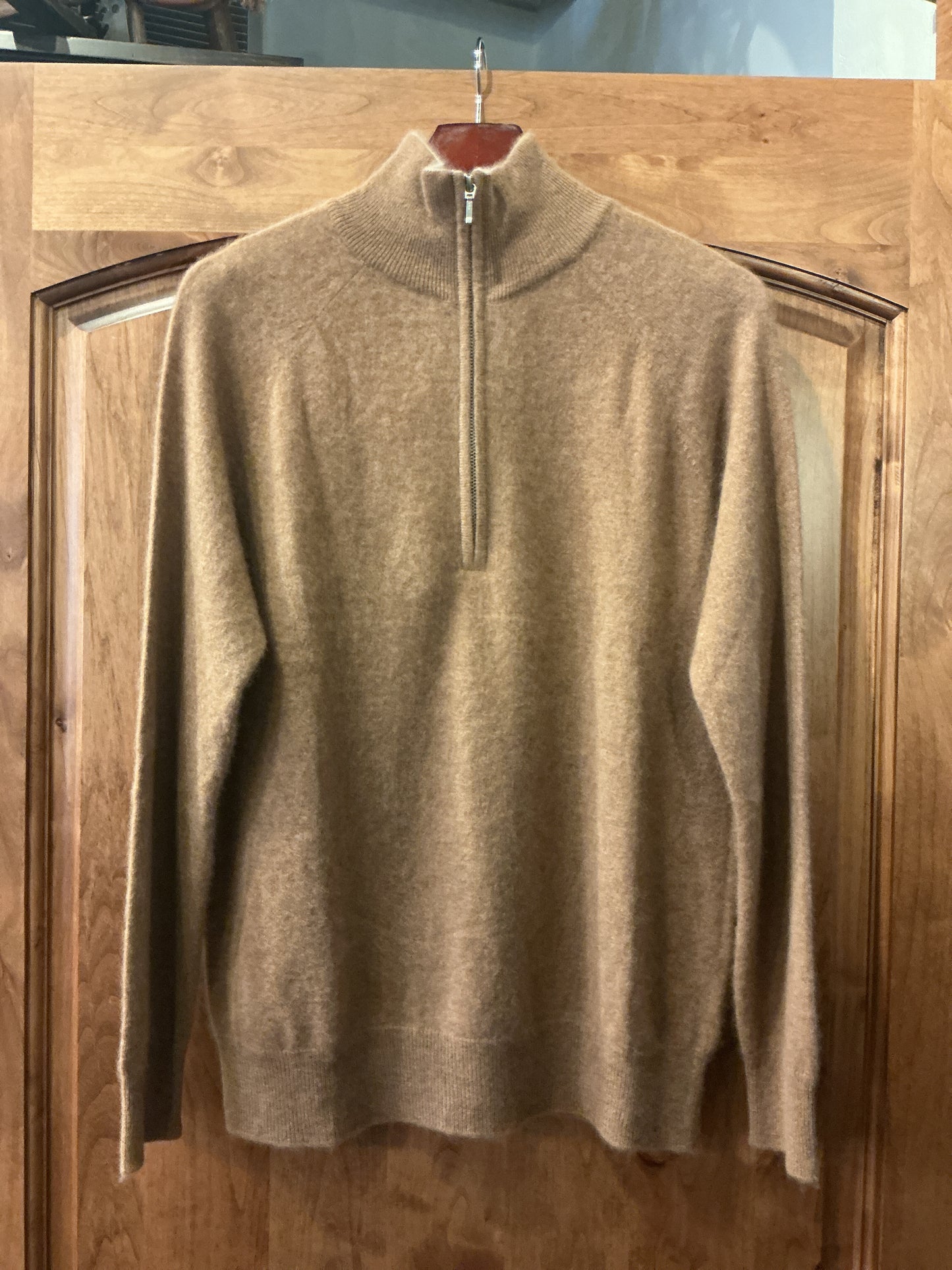 Men's Tan Quarter Zip Cashmere Sweater