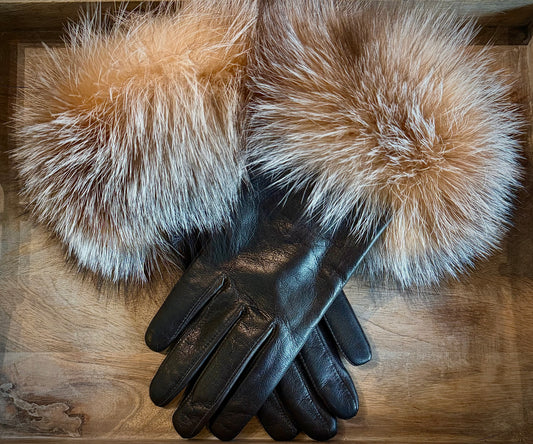 Leather/Fox Gloves - Crystal