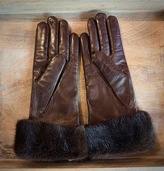 Leather/Mink Gloves - Mahogany
