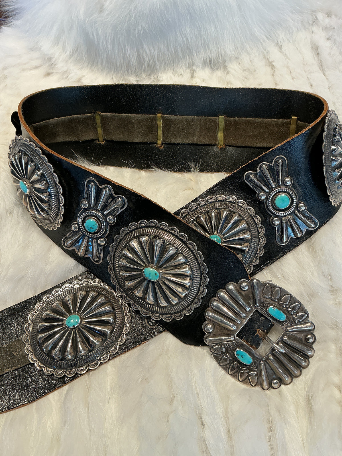 Circle Buckle Wide Concho With Turquoise and Sterling
