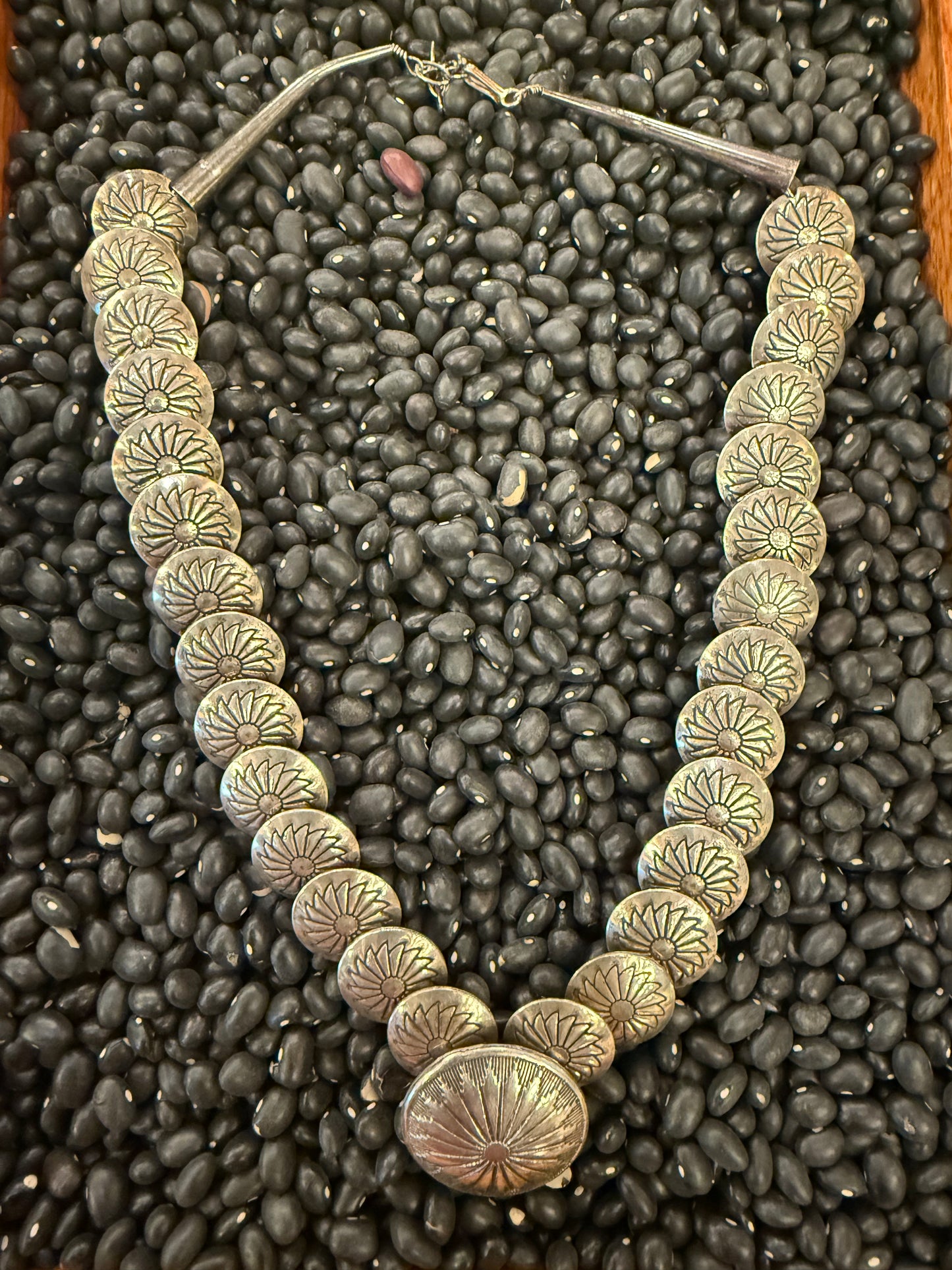 Navajo Sterling Stamped Graduated Pillow Bead Necklace