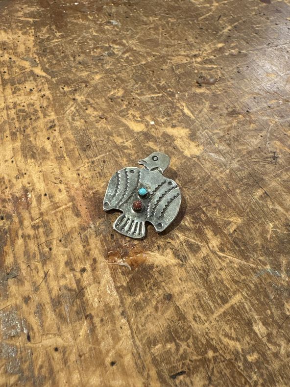 Thunderbird Turquoise and Coral Hat Pin