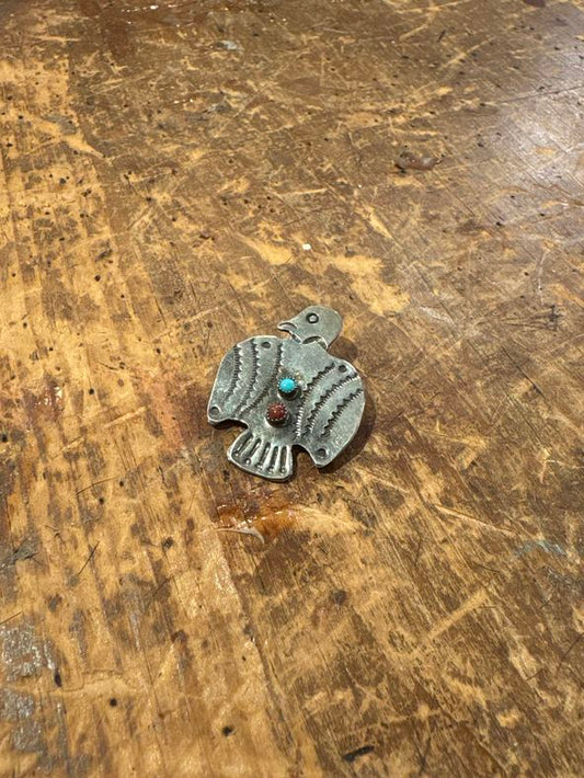 Thunderbird Turquoise and Coral Hat Pin