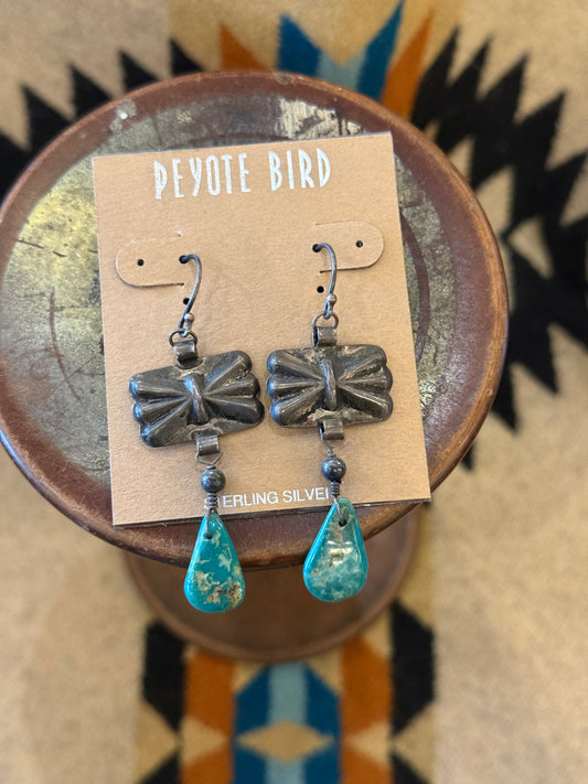 Vintage Square Concho with Turquoise Stone Earrings