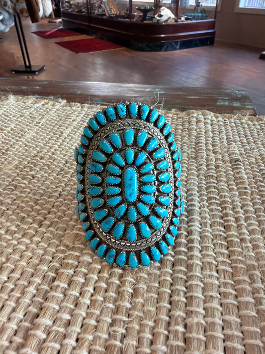 Large Cuff With Clustered Turquoise on Sterling
