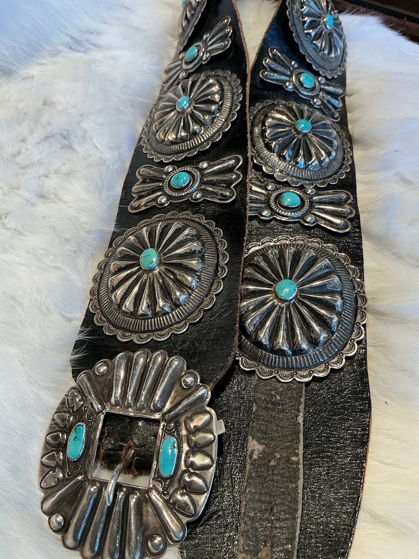 Circle Buckle Wide Concho With Turquoise and Sterling