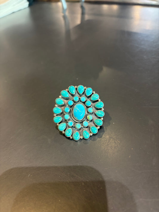 Zuni Point Turquoise Cluster Ring on Sterling