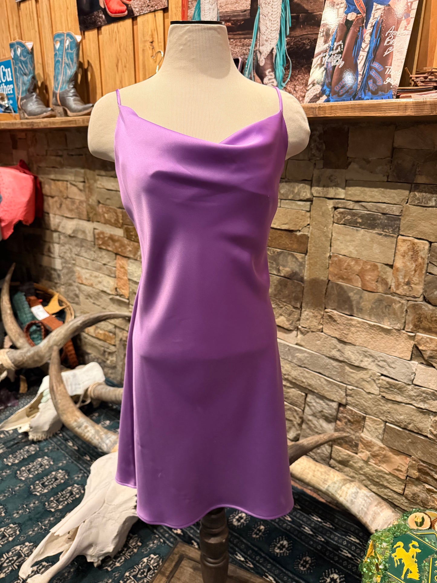 Short Satin Slip Dress - Neon Lavender