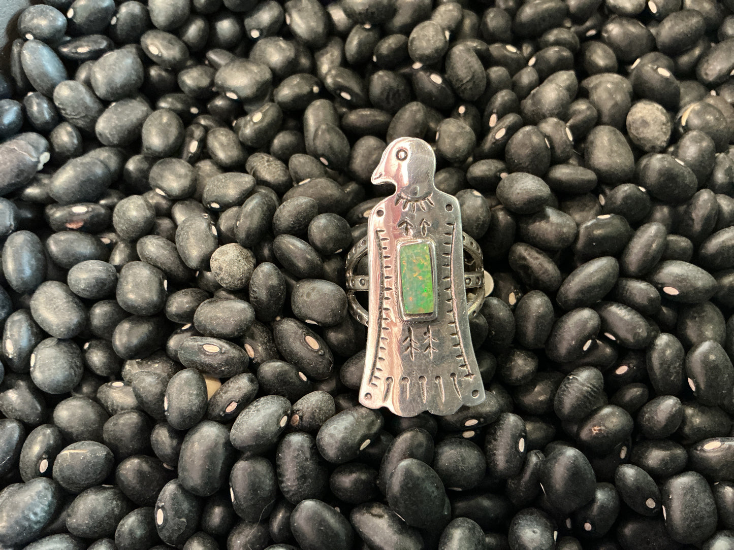 Falcon Shield Ring - Green Opal