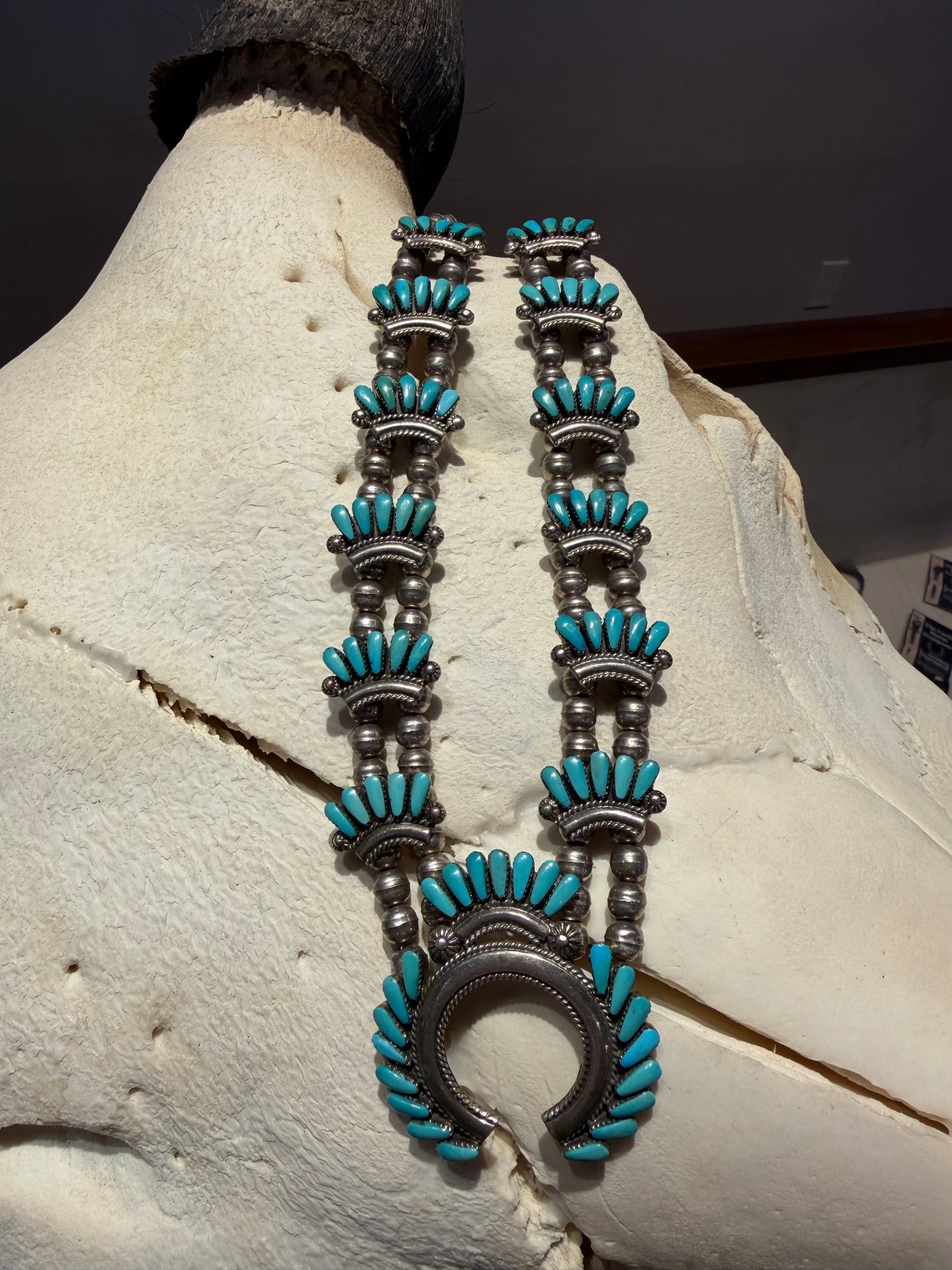 Vintage Navajo Turquoise Squash Blossom Necklace
