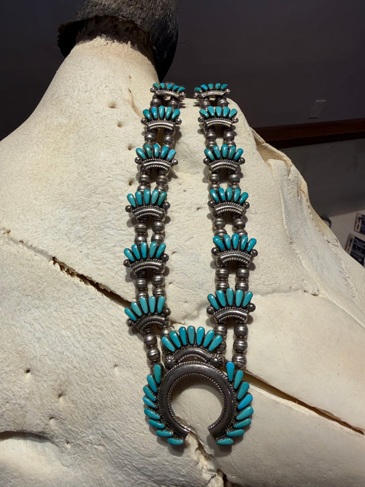 Vintage Navajo Turquoise Squash Blossom Necklace