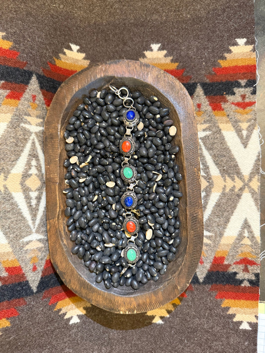 Turquoise, Lapis, and Coral Stone Bracelet