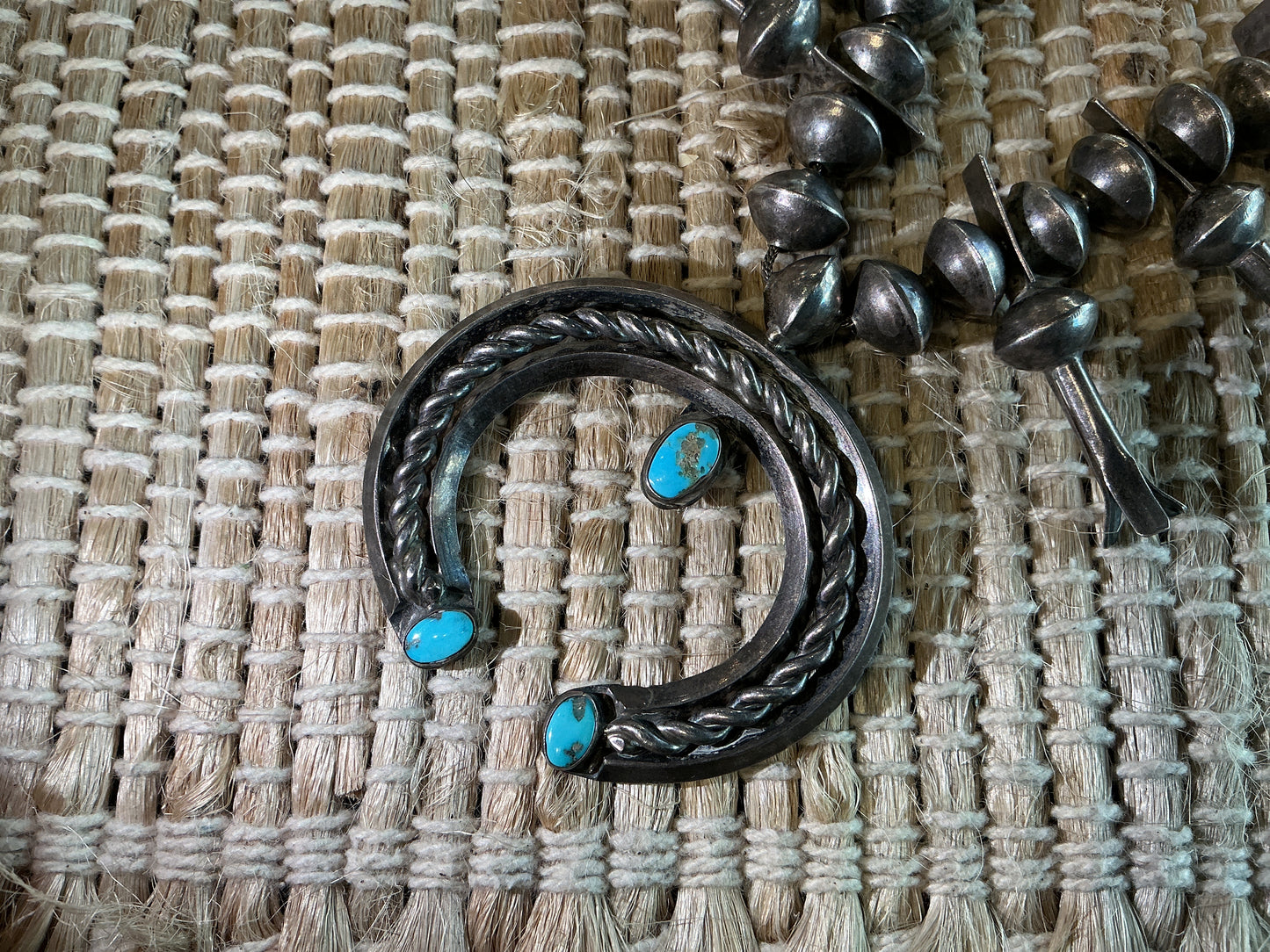 Necklace- Vintage 1940's Navajo Squash w/ 3 stone Naja