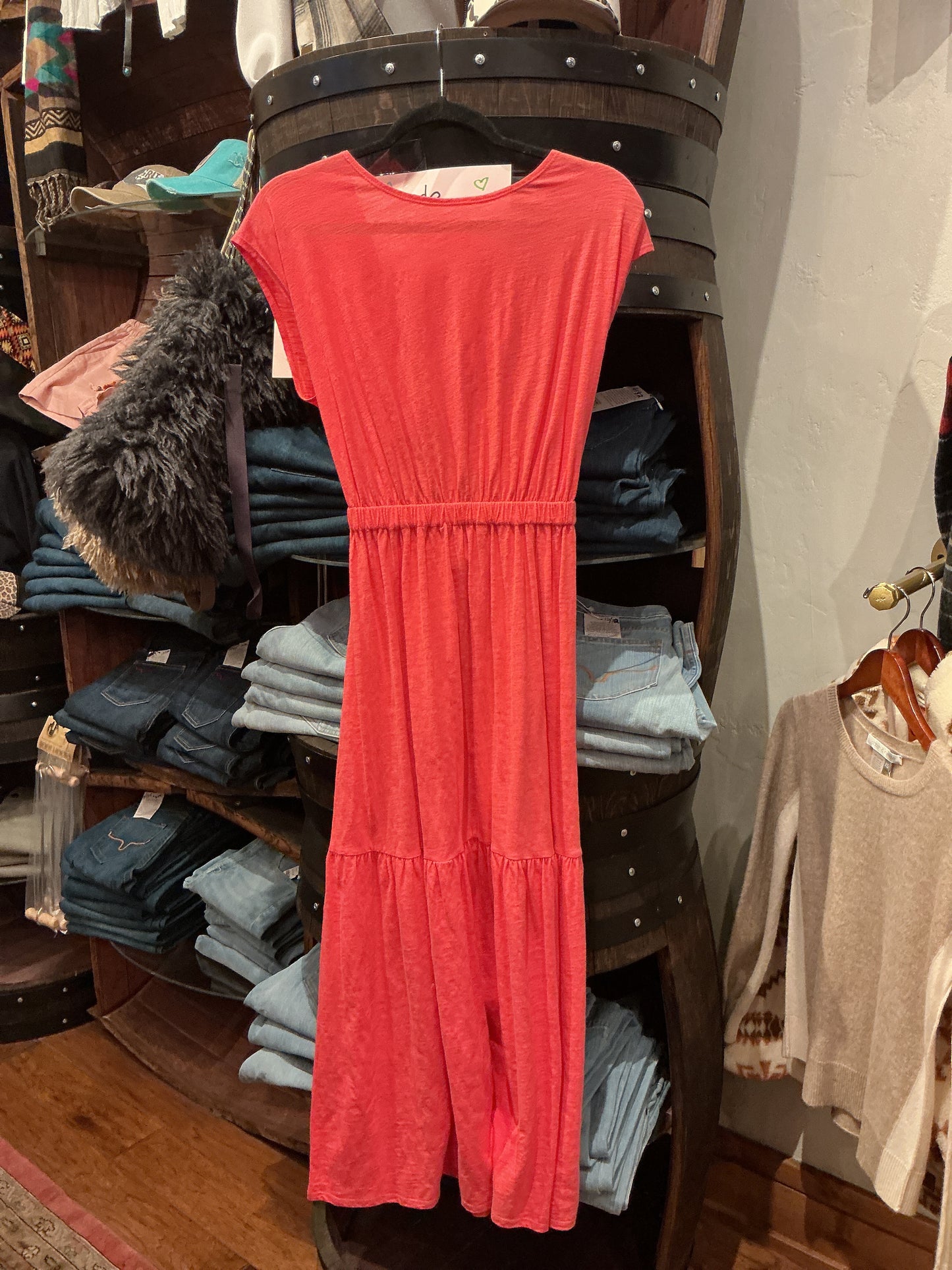 Short Sleeve Cotton Maxi Dress - Watermelon