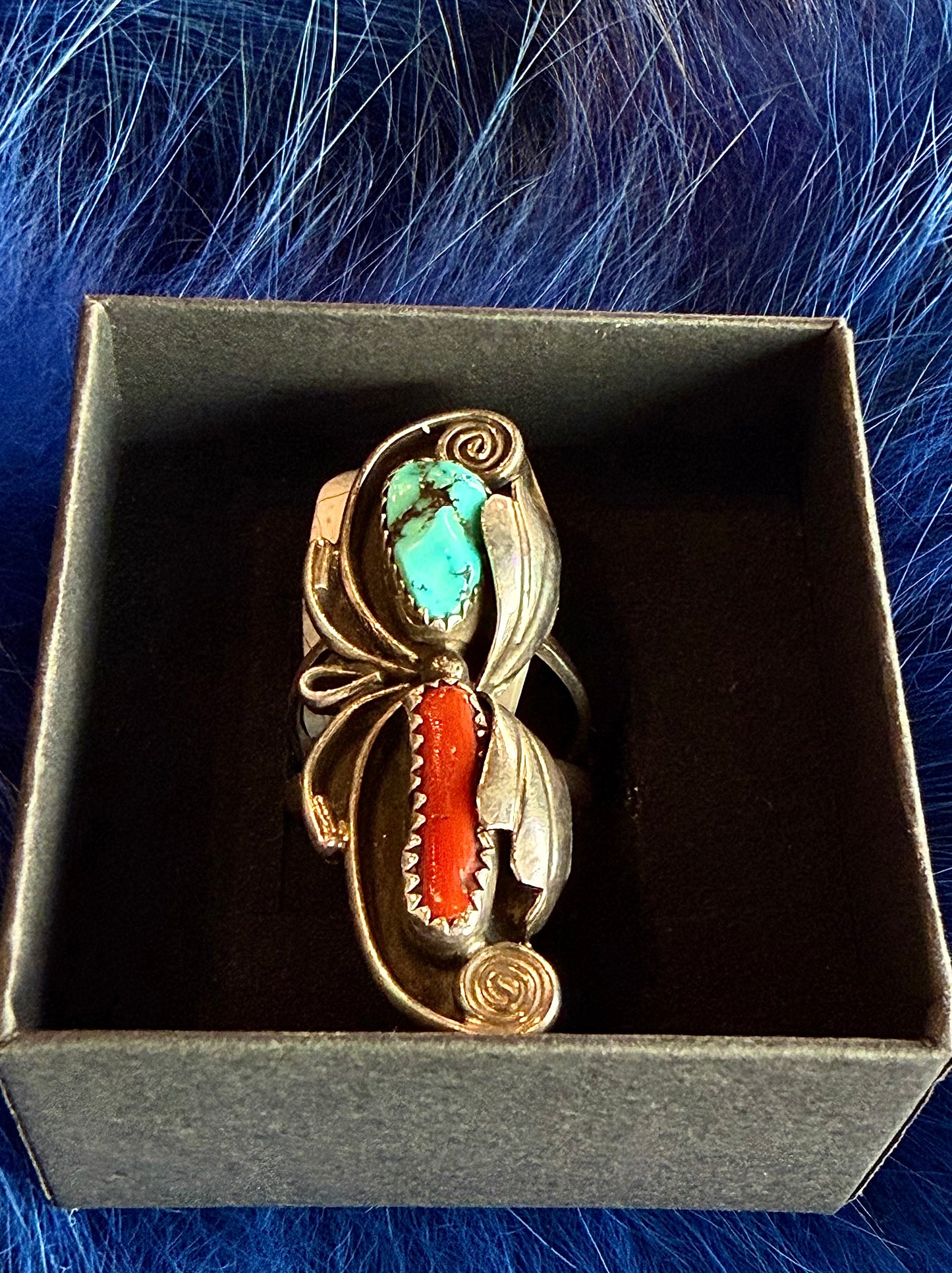 Turquoise And Coral Long Ring