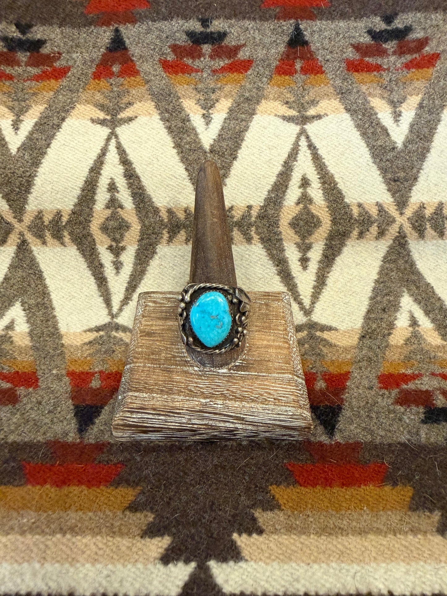 Vintage Rectangular Sterling & Turquoise Ring