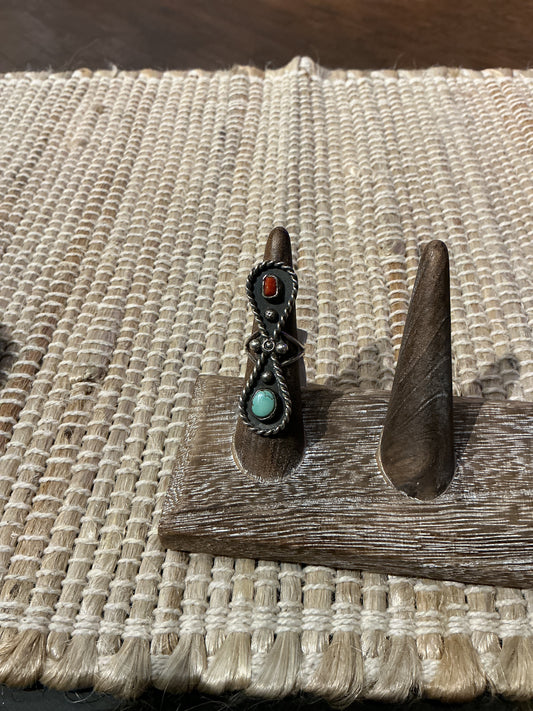 Vintage Navajo Turquoise and Coral Ring