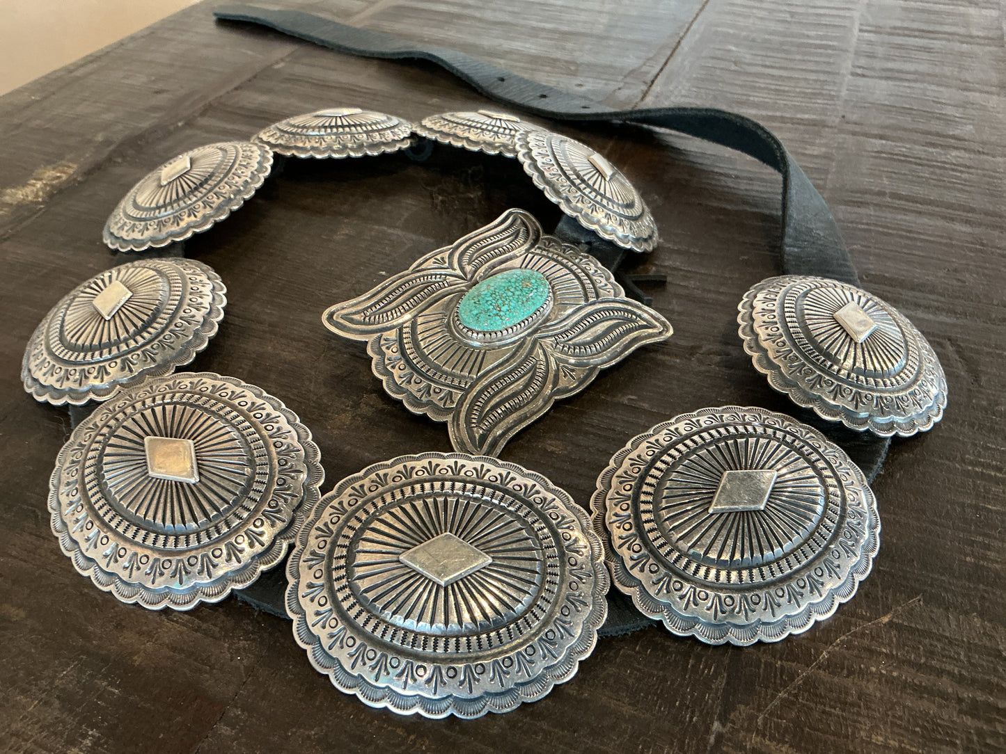 Vintage 1940's Harrison Jim Silver Concho Turquoise Belt