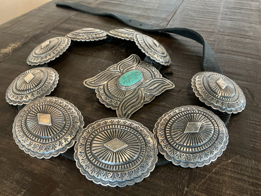 Vintage 1940's Harrison Jim Silver Concho Turquoise Belt