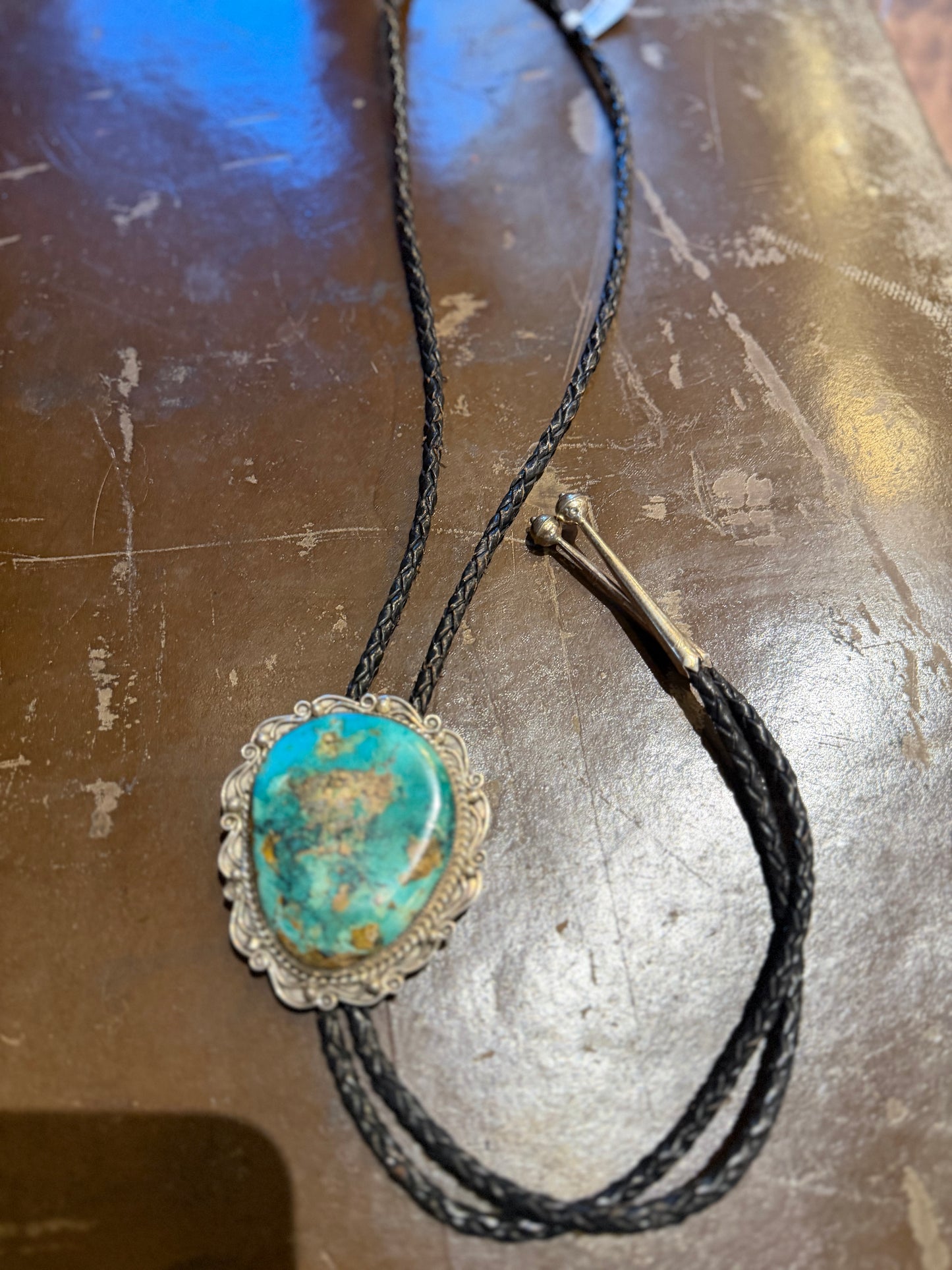 Bolo- Vintage Navajo Pilot Mountain Turquoise Chunk