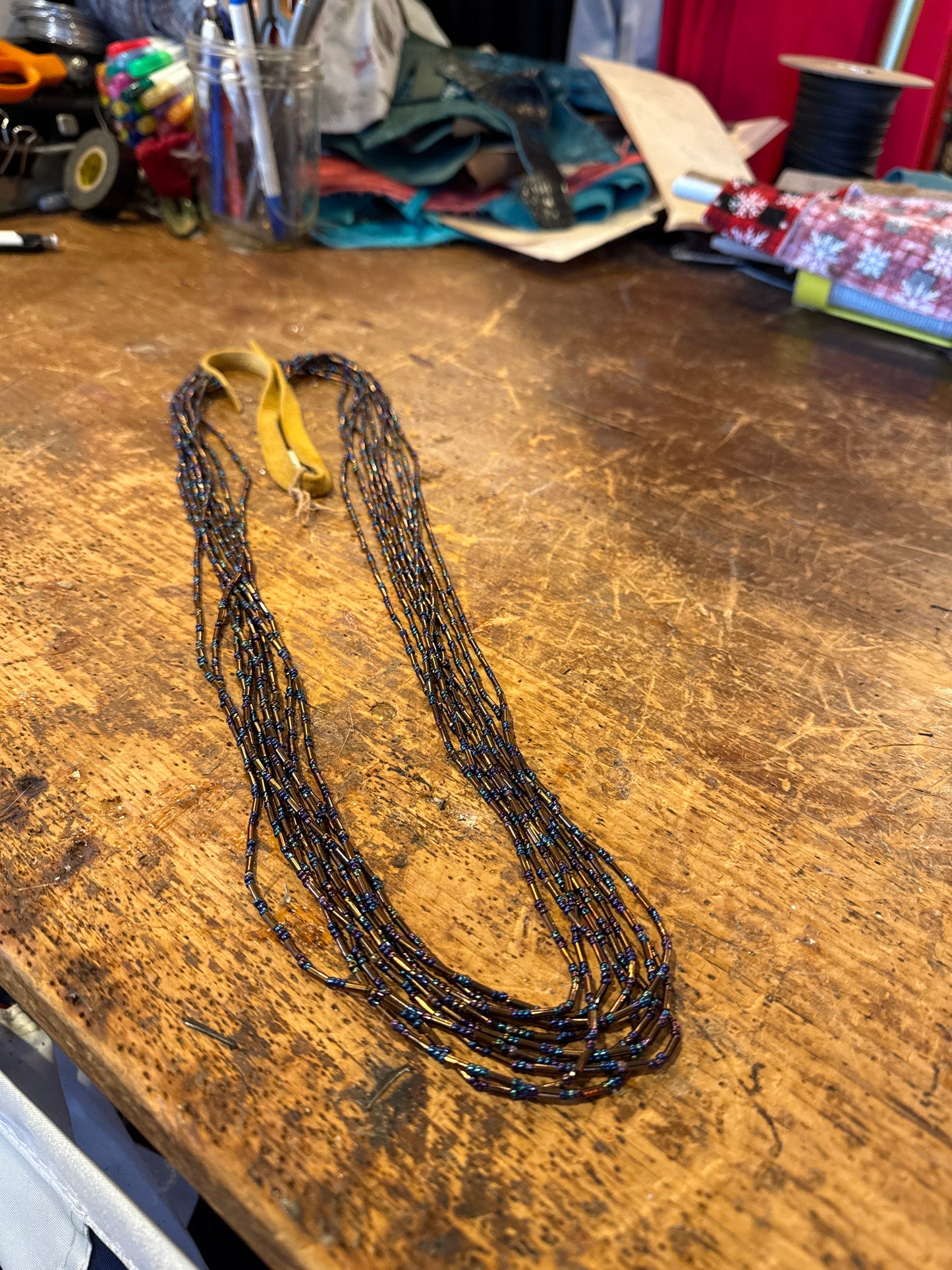 Hand Strung with Deer Leather Necklace