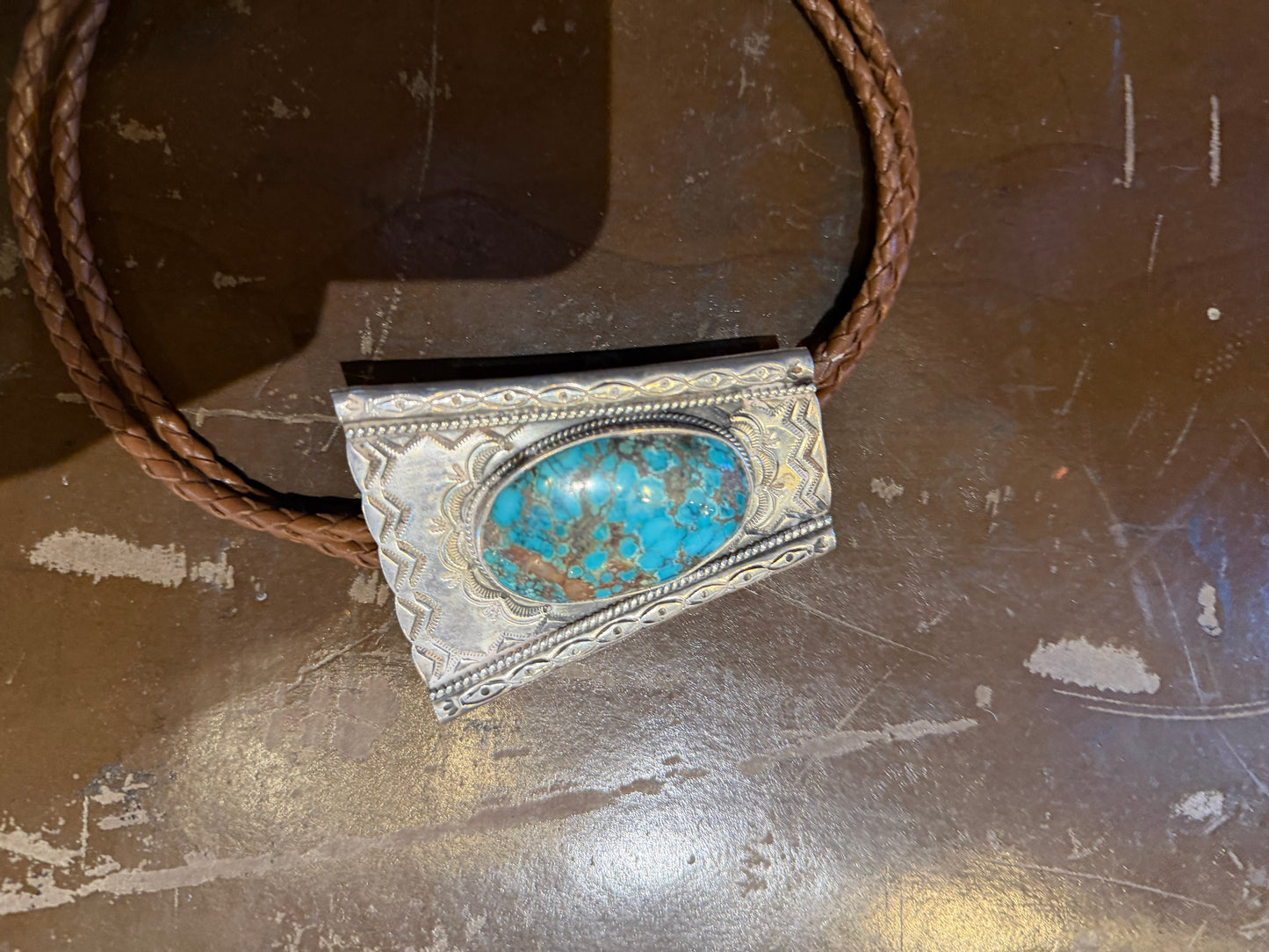 Big Sterling Silver and Turquoise Bolo Tie- Dean Sandoval Jr.