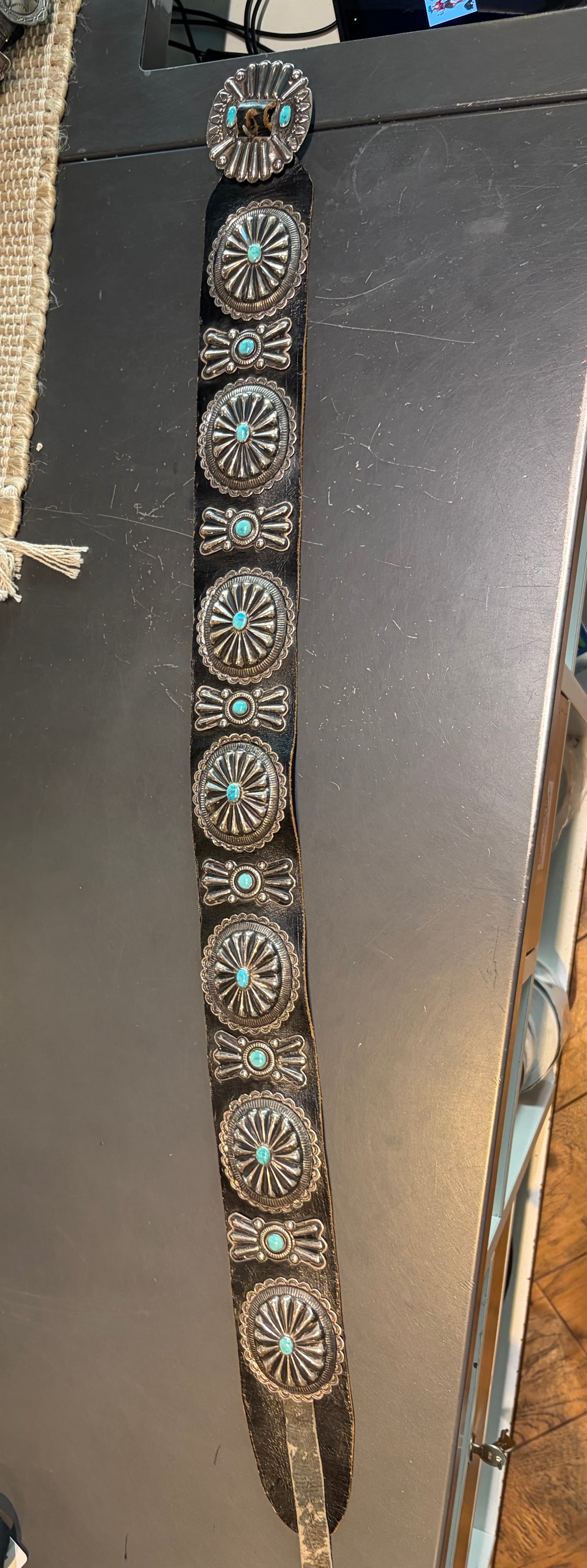 Circle Buckle Wide Concho With Turquoise and Sterling