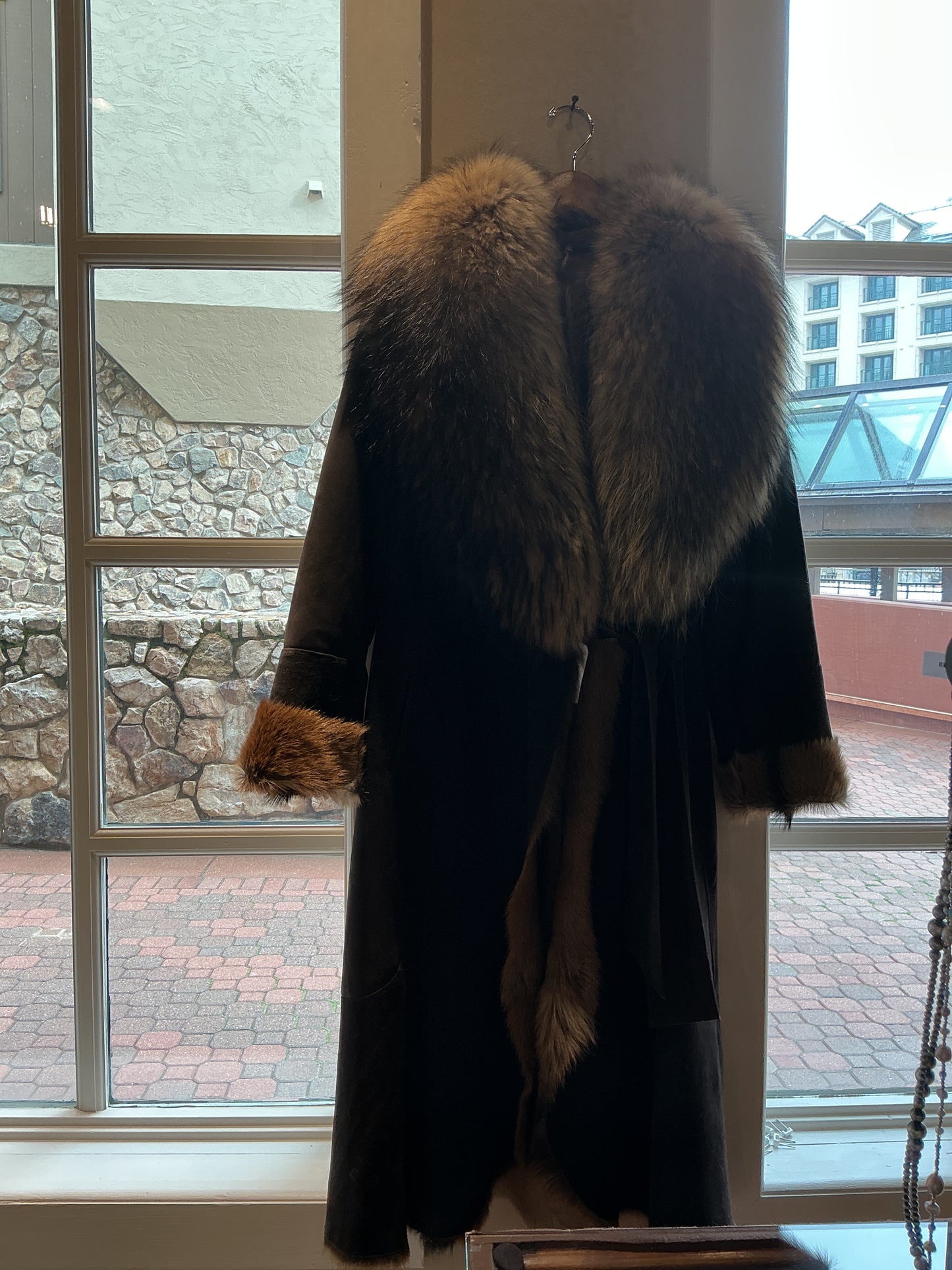 Shearling Coat w/ Raccoon Collar - Chocolate