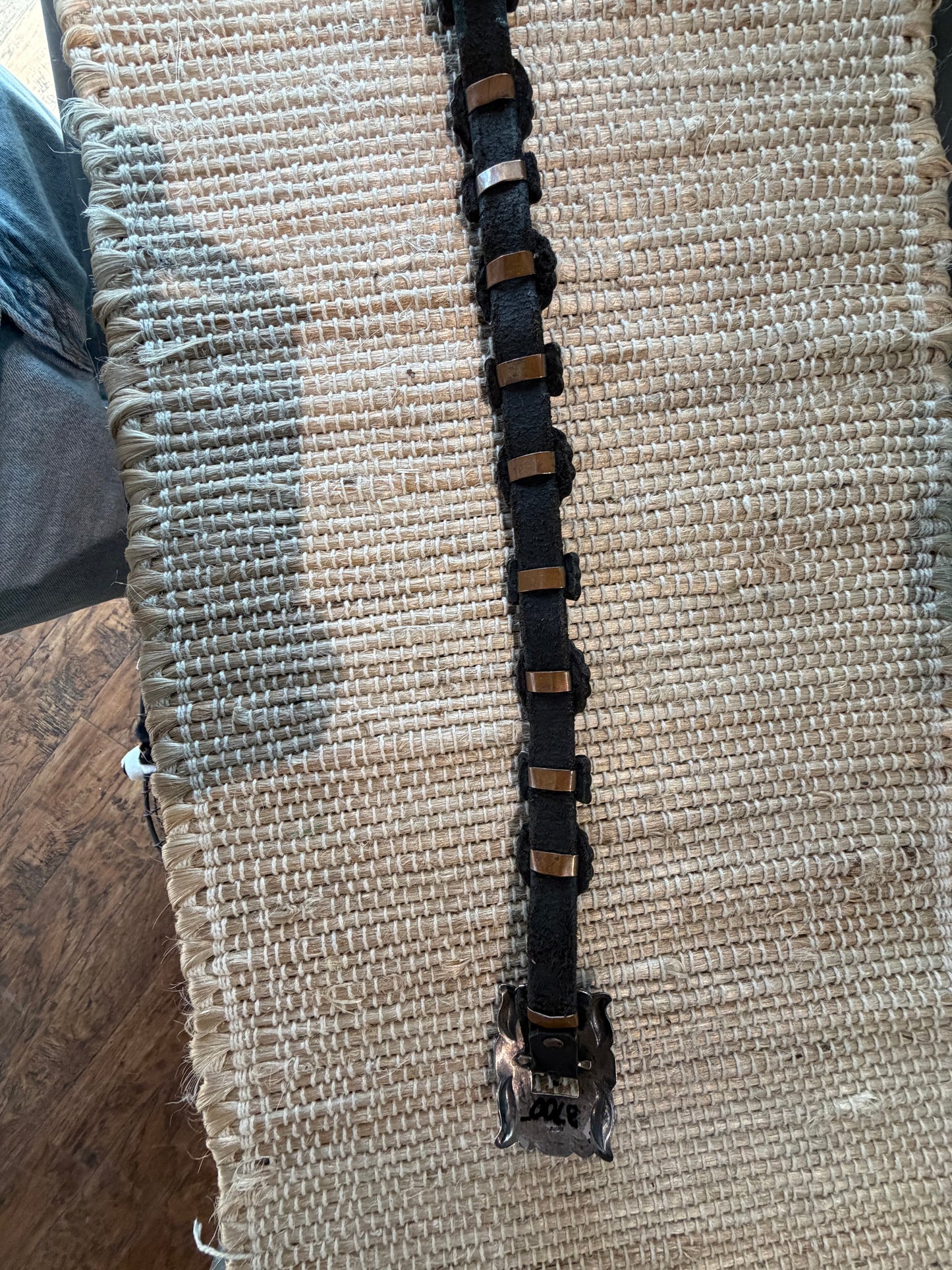 Sterling and Small Turquoise Concho on Black Leather Belt
