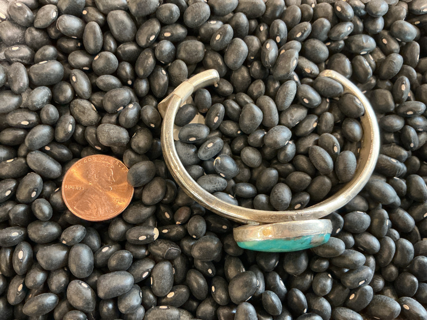 Bracelet/Cuff- Heavy Sterling Large Turquoise Stone
