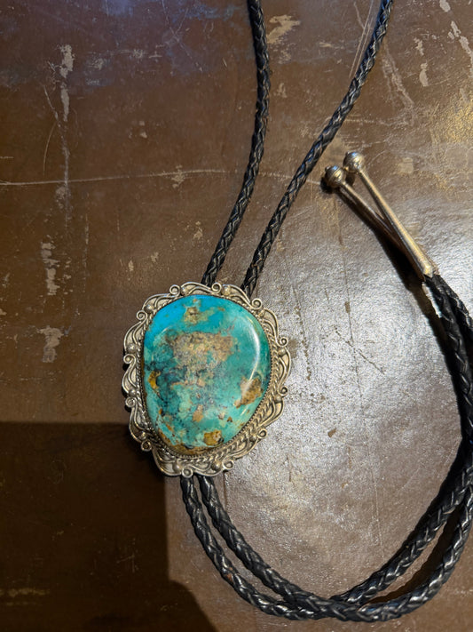 Bolo- Vintage Navajo Pilot Mountain Turquoise Chunk