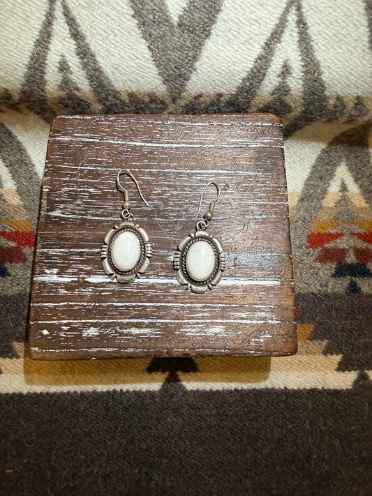 White Buffalo Oval Earrings