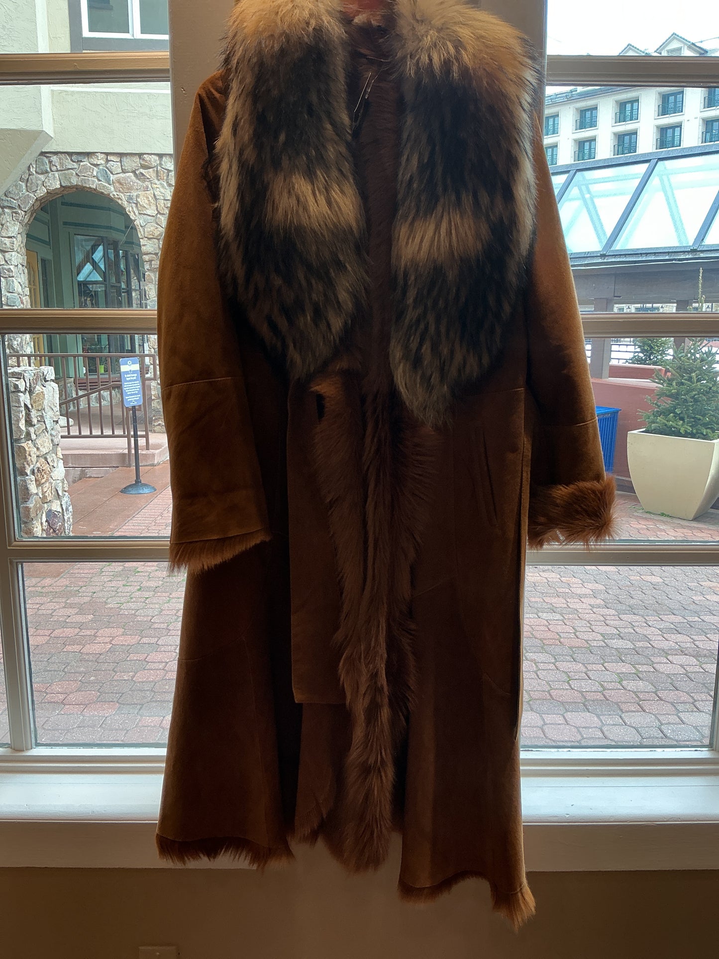 Shearling Coat w/ Raccoon Collar - Whiskey