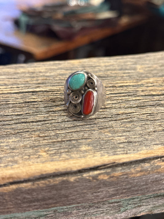 Bisbee Coral and Turquoise Ring