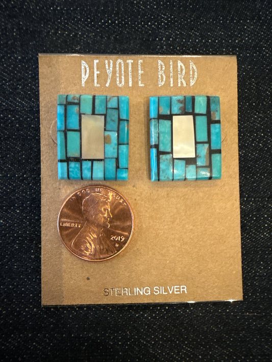 Earrings- Charlene Reano Santa Domingo Inlayed Turquoise