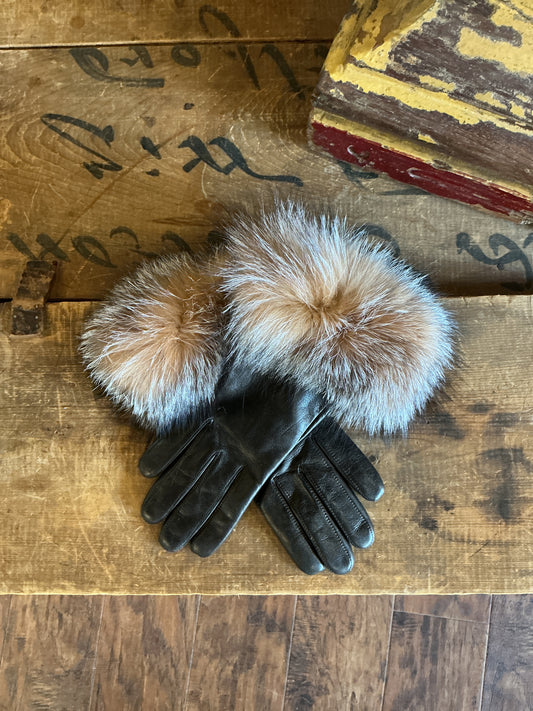 Leather/Fox Gloves - Crystal