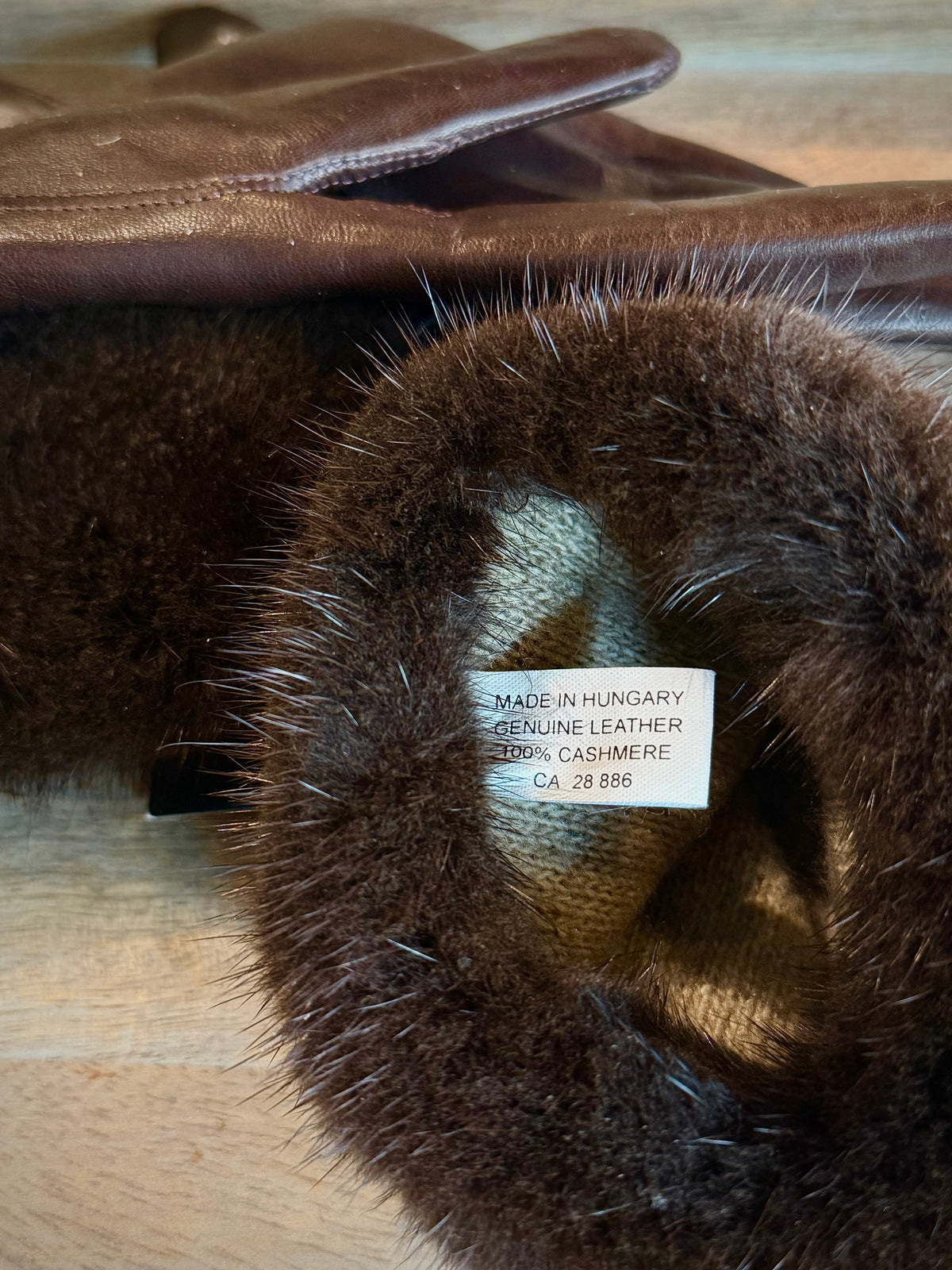 Leather/Mink Gloves - Mahogany