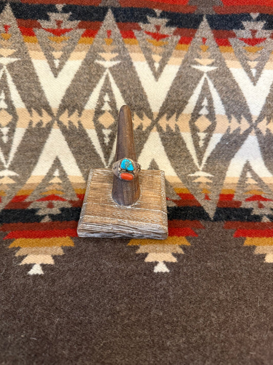Vintage Navajo Coral and Turquoise Ring