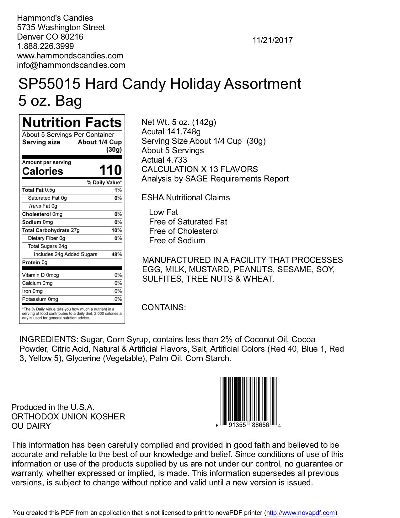 Hammond's Classic Candy - Assorted Christmas Mix - 5 oz Gift Bag