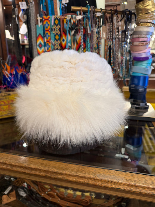 Knitted Rabbit/Fox Hat - White