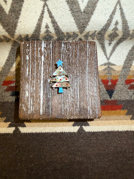 Stephen Lonjose Zuni Sterling Multi-Stone Inlay Christmas Tree Pendant