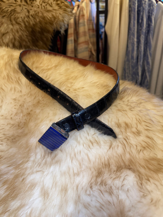 Lapis & Sterling Silver Belt Buckle w/ Leather Belt