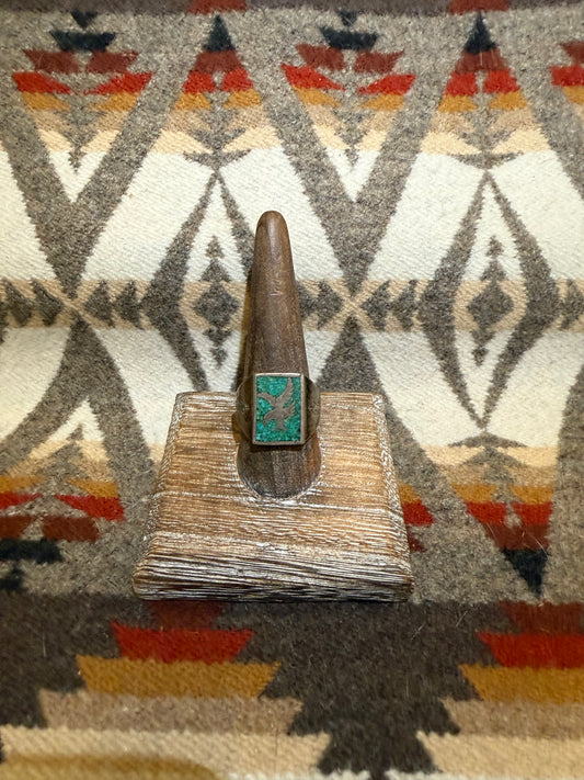 Old Carlisle Sterling Crushed Turquoise Eagle Inlay Ring